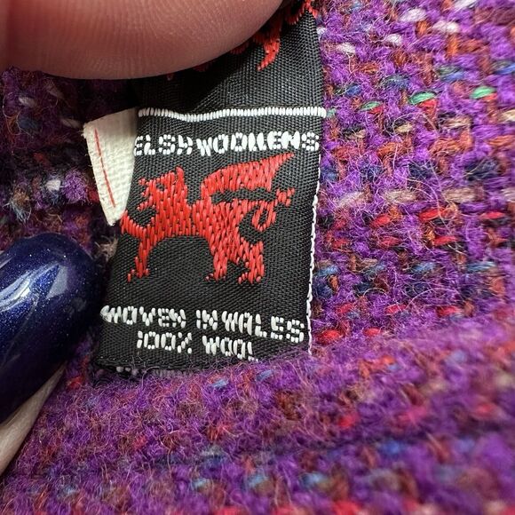 VTG Welsh Woollens by Tregwynt 100% Wool Jacket Full Zip Hooded Womens XL Purple - Picture 10 of 13